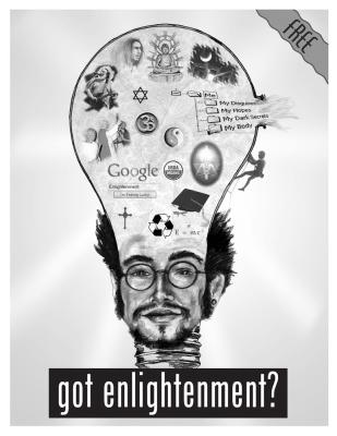 college kid with expanded head puffed-up with religious truths, immorality, ecological awareness and internet data