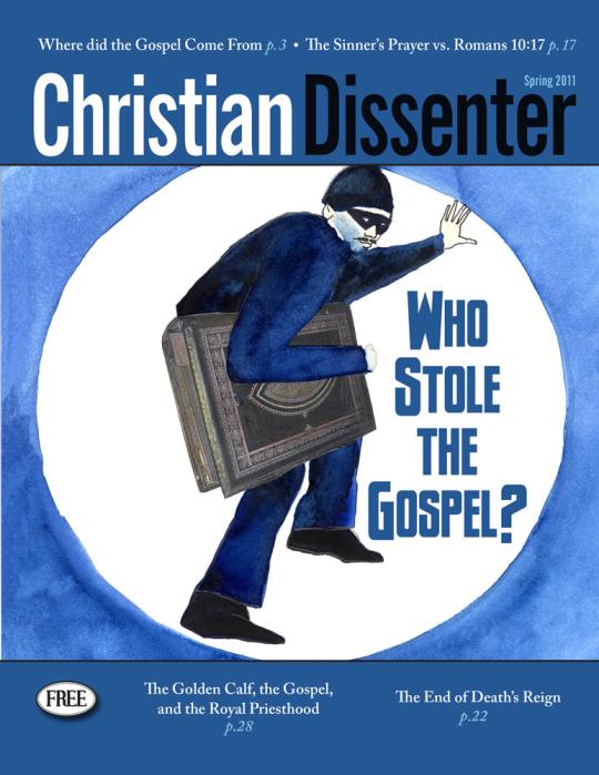 Thief with mask stealing the bible with words, "who stole the gospel?'