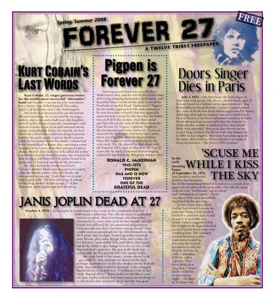 Kurt Cobain, "Pig Pen", Jim Morrison, Janis Joplin and Jimi Hendrix Obituaries at 27 years old...