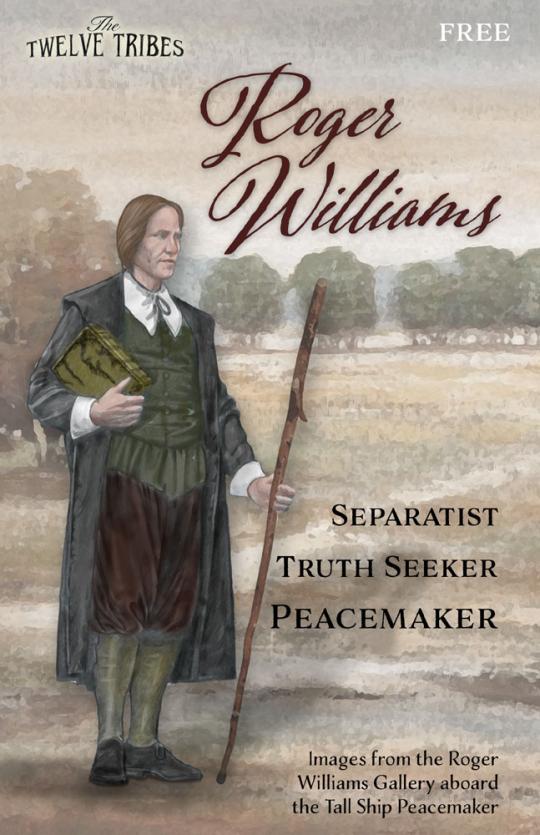 Roger Williams holding Bible and Staff