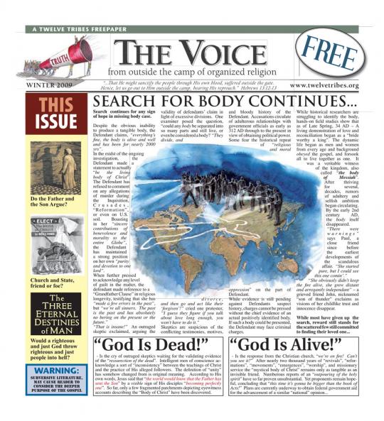 newspaper sheet with chalk outline of body and search party with flashlights