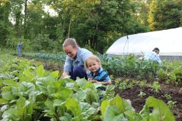 Meod and son in the garden